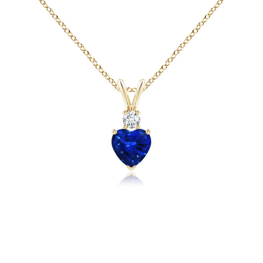 2026 New Arrival 14K 18K Gold Heart-Cut Natural 0.4Ct Blue Sapphire Pendant Link Chain Necklace With 0.04Ct Diamond Gift For Her