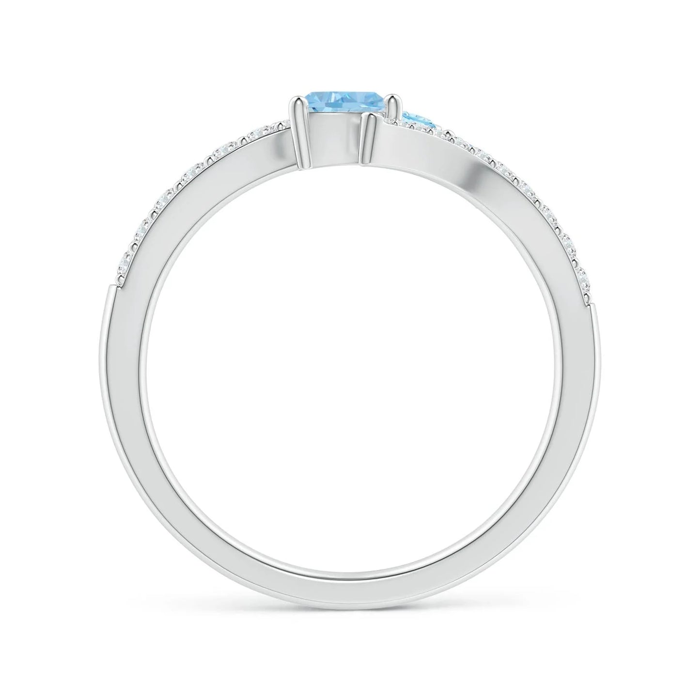 2026 New Arrival 14K Gold Three Stone Multi-Shape Natural Aquamarine Pisces Bypass Ring Pave Setting Diamond Band Wedding Ring