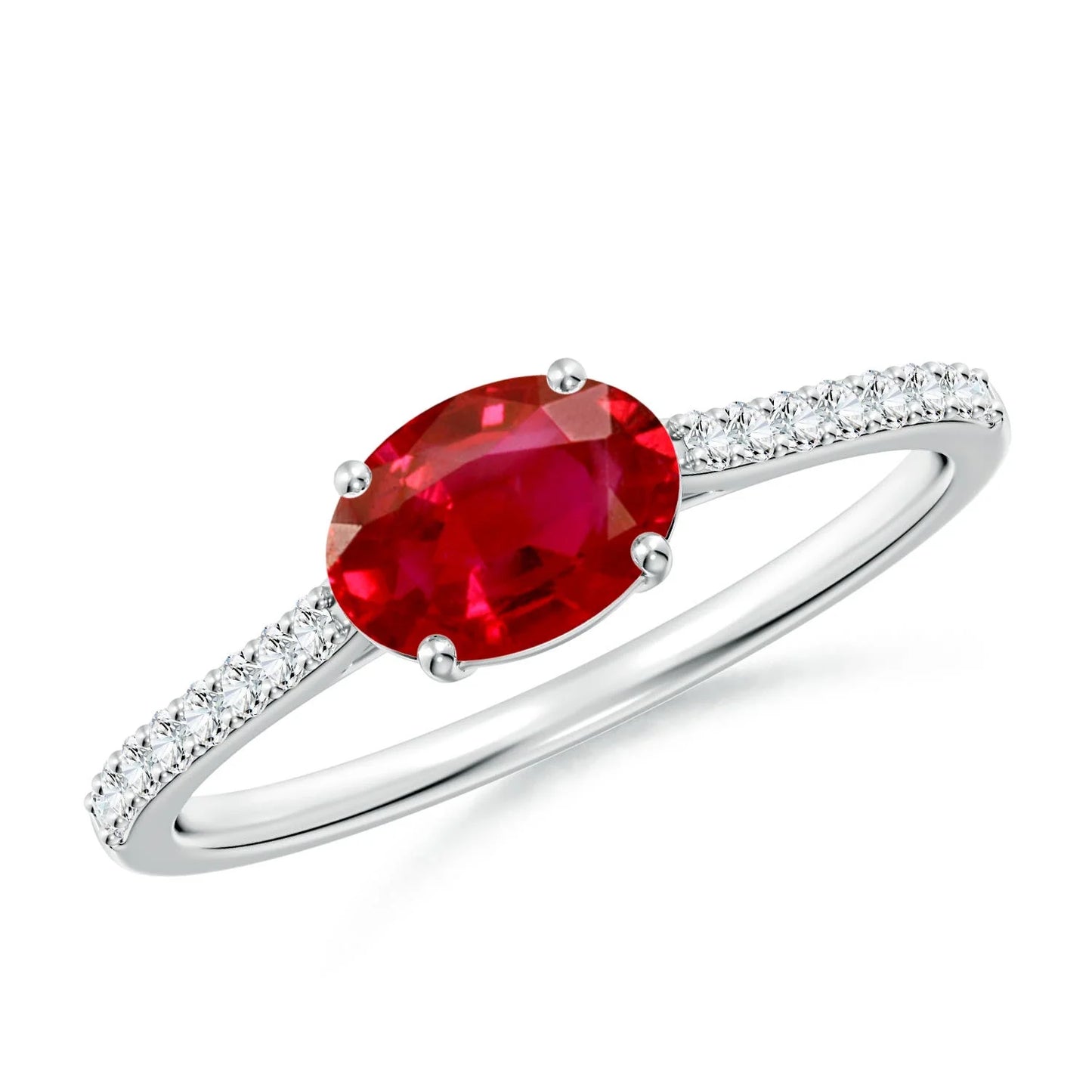 14k Solid Gold East-west Oval Cut Natural Ruby With Pave Setting Diamond Band Ring New Arrival Handmade Custom Engagement Ring