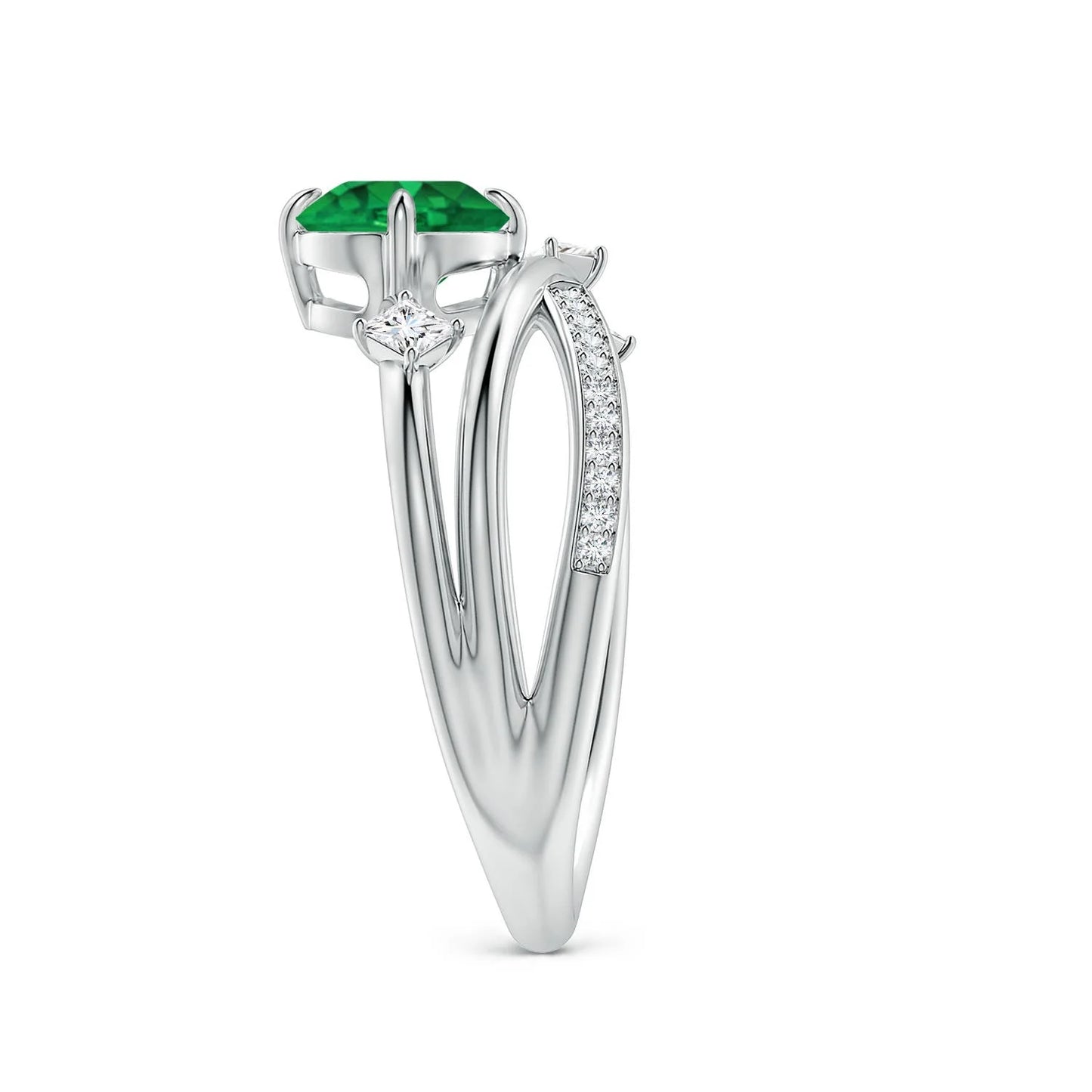 Designer 14K Solid Gold 6.5mm 1.22CT Round Cut Natural Emerald Gemstone & Diamond Crossover Statement Ring for Weddings Parties
