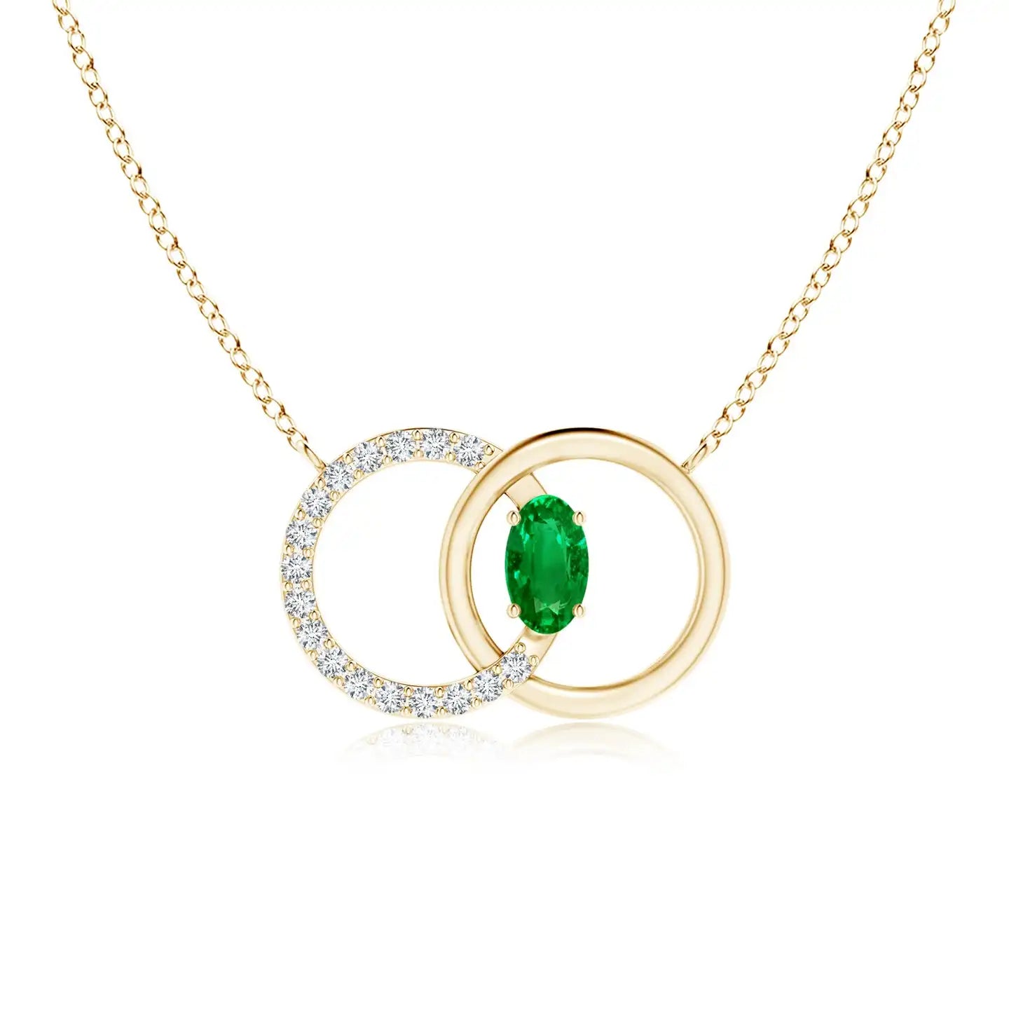 14K Solid Gold Natural Emerald Interlocking Circle Pendant Necklace With Diamond Accents Fine Jewellery Neo Heritage