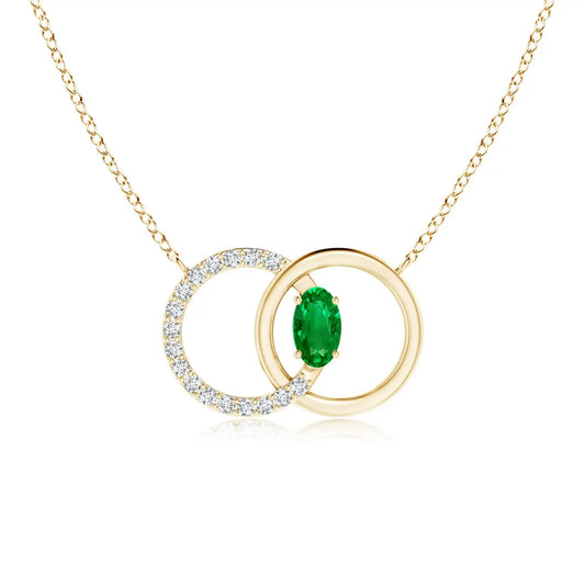 14K Solid Gold Natural Emerald Interlocking Circle Pendant Necklace With Diamond Accents Fine Jewellery Neo Heritage