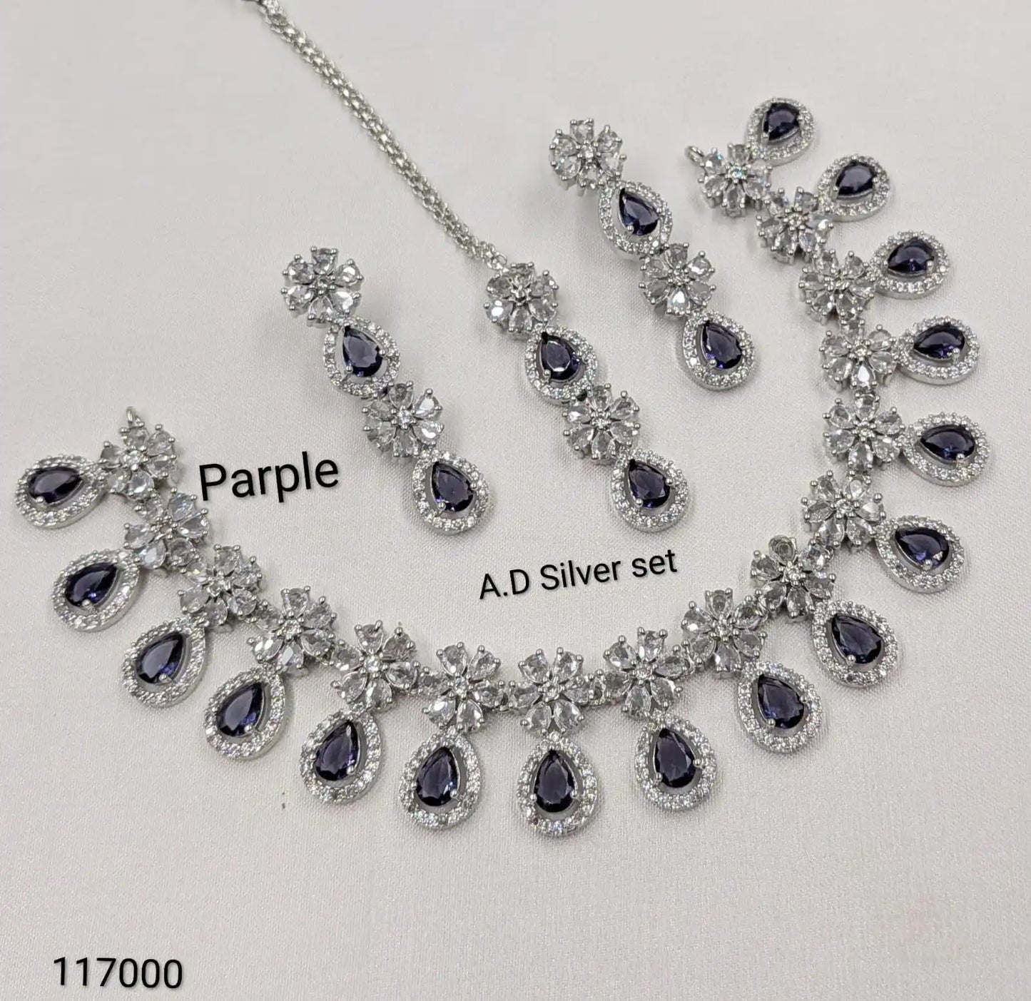 Luxury Ruby AD Silver Necklace Set with Earrings Premium CZ Stone Bridal Wedding Party Jewelry for Women OEM Export for Women