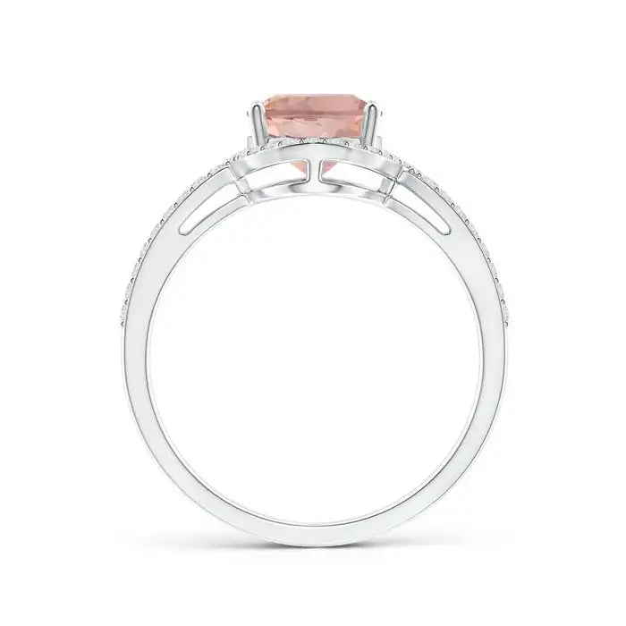 14K Solid Gold Oval Morganite Split Shank Ring with Diamonds Handmade Customized Fine Jewelry Wedding Engagement