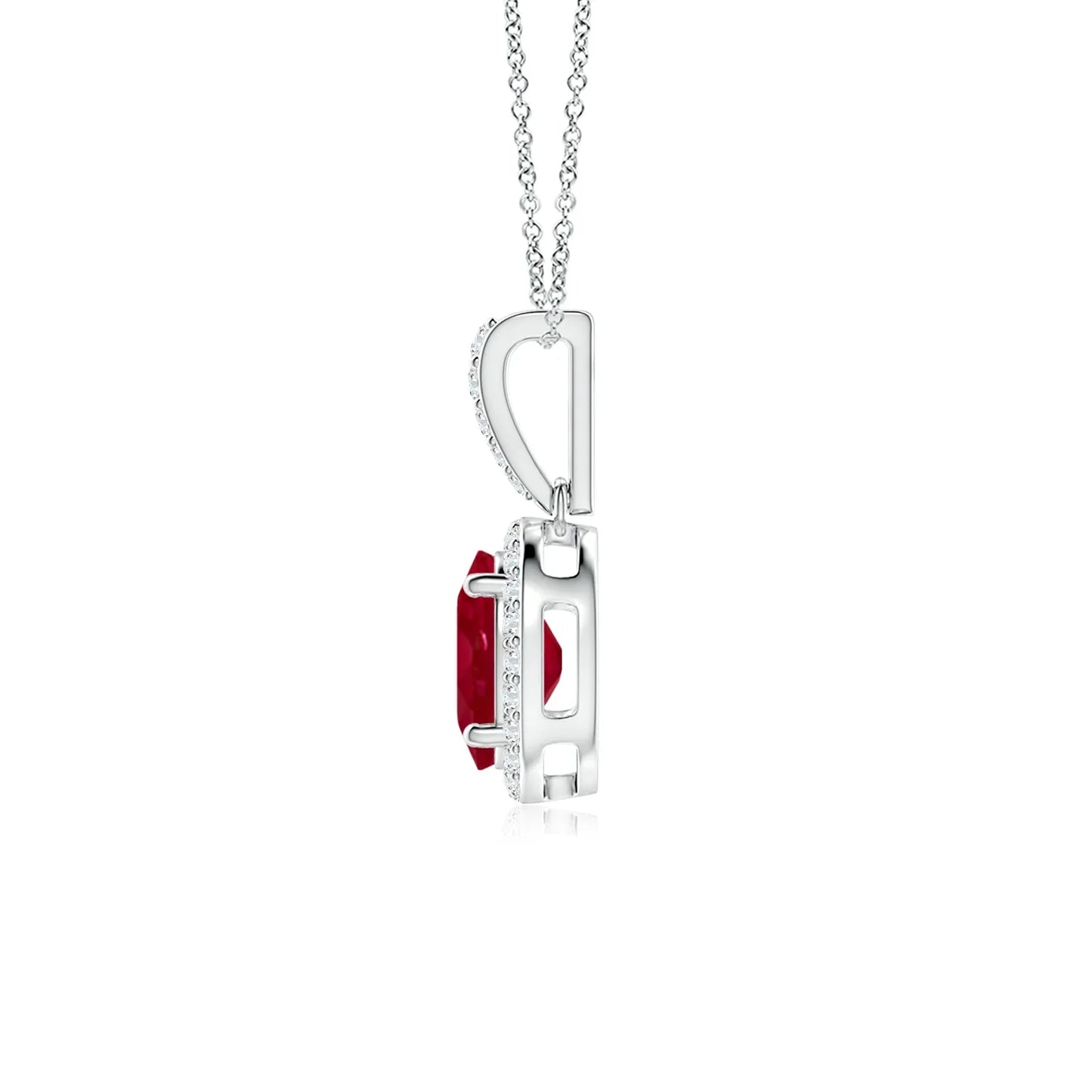 2026 Top Selling 14K Solid Gold Vintage Style Oval Cut 0.66Ct Red Ruby Halo Pendant With Pave Sett Side 0.14Ct Diamond Wholesale