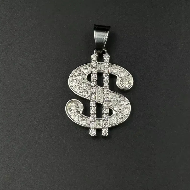 BiG-BOSS Luxury Moissanite Dollar Sign Iced Out Silver Hip Hop Pendant for Men and Women Party Occasion Krishnavii KP 019