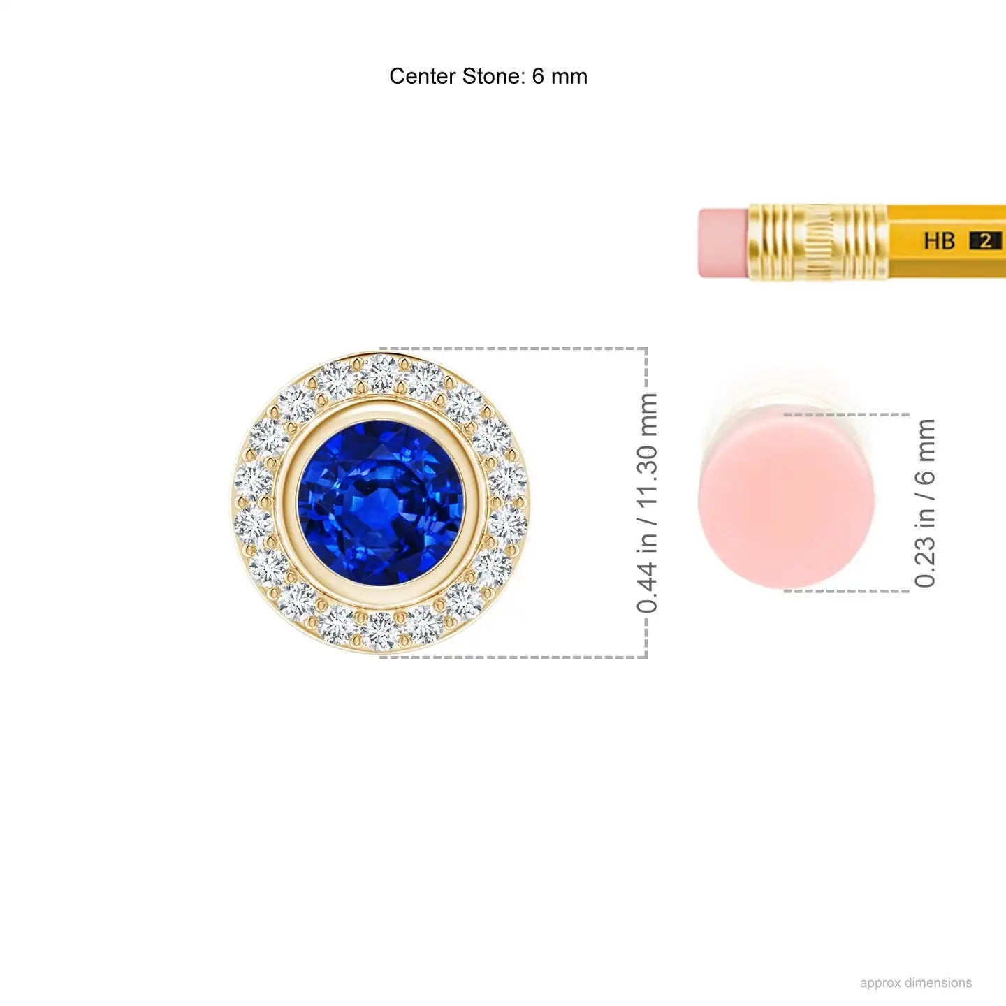 14k Solid Gold Round Cut Bezel-set Natural Blue Sapphire Pendant With Diamond Halo Igi Certified Precious Gemstone Gold Pendant