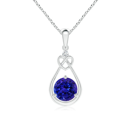 High Quality Prong Sett Round 0.45Ct Tanzanite Knotted Heart Pendant With Diamond Link Chain Necklace IGI Certified Fine Jewelry