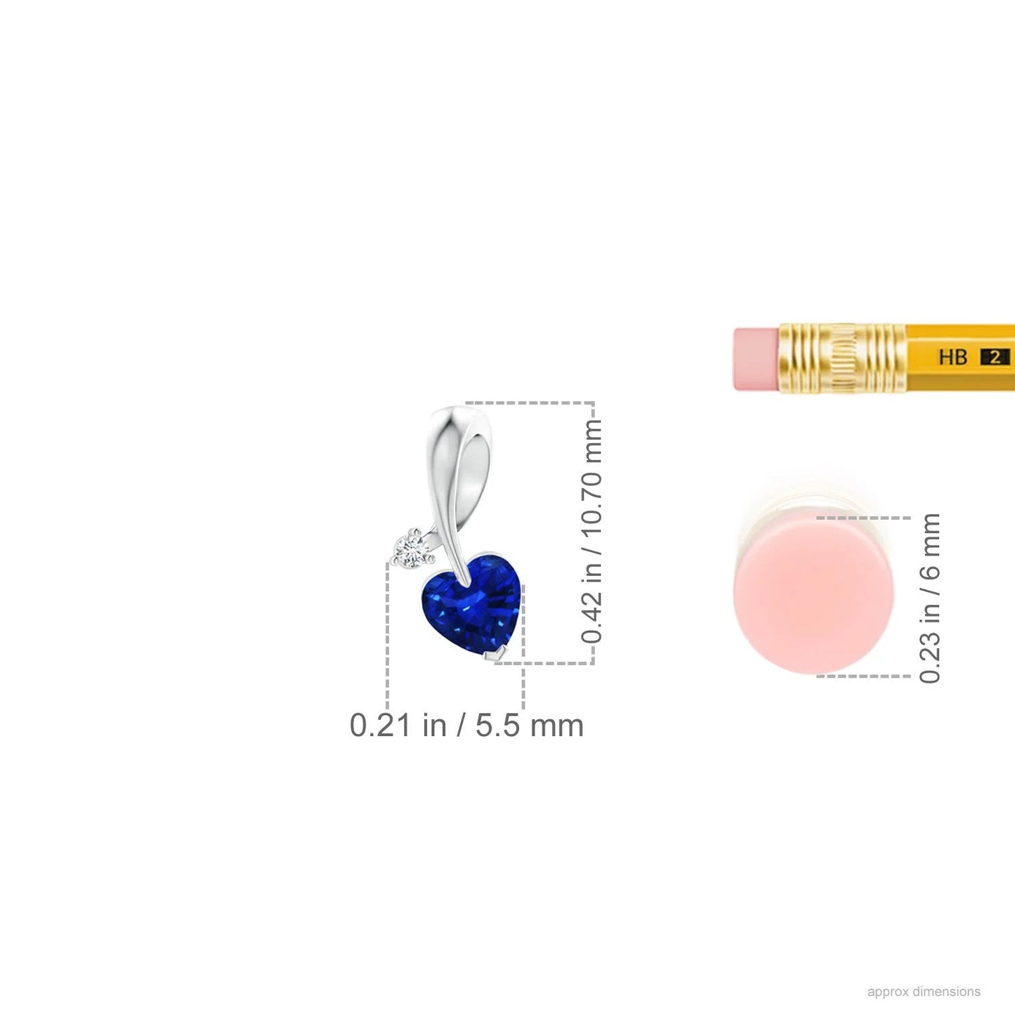 2.63 Gram 14K Gold Heart-Cut Natural 0.2 Ct Blue Sapphire Ribbon Design Pendant With Round Cut 0.01Ct Diamond Handmade Jewelry