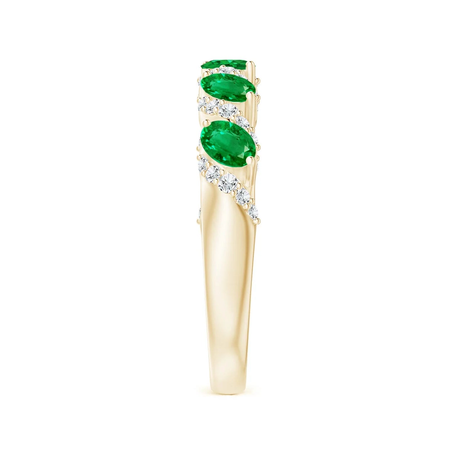 14K Solid Gold Oval Cut Five Stone Natural Green Emerald Swirl Ring with Diamonds High Quality Fine Jewelry Half Eternity Ring