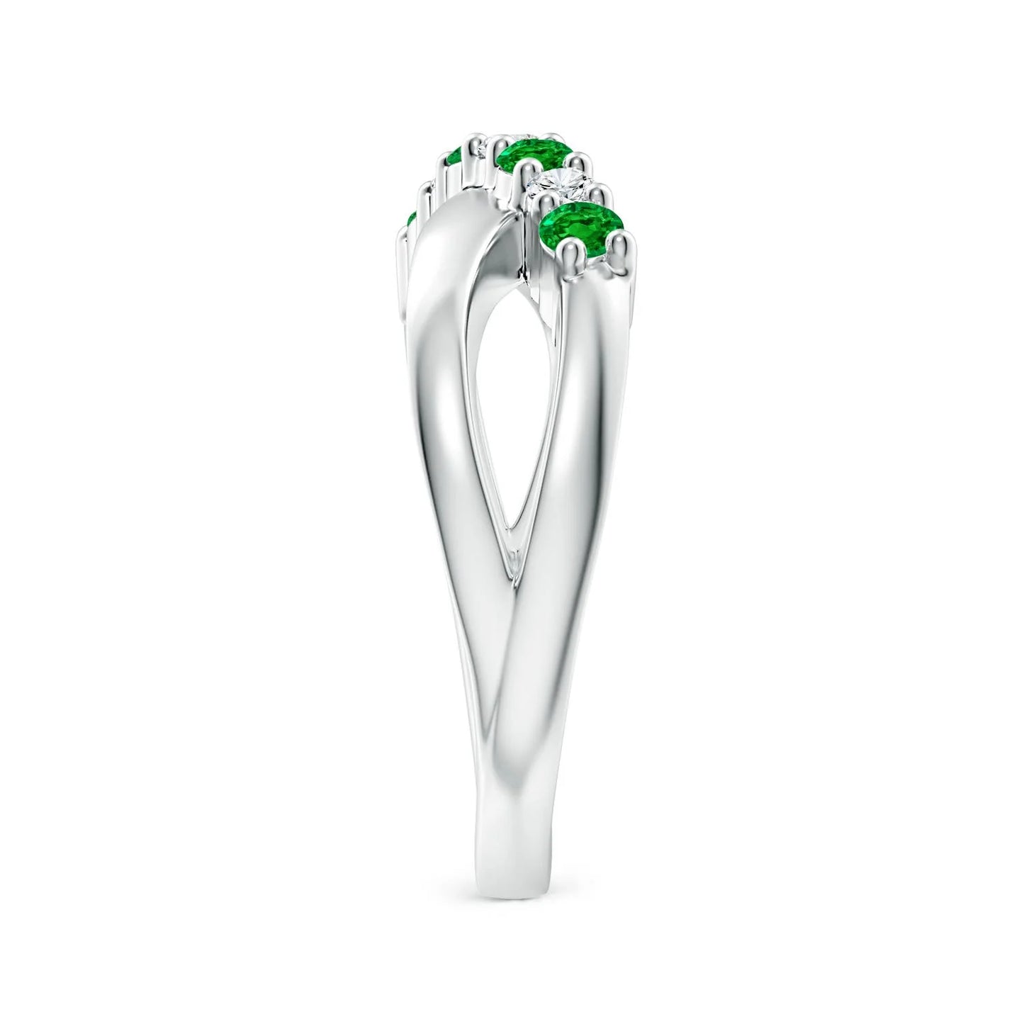 14k Gold 3mm Round Cut Emerald Gemstone & Pave Diamond Crossover Shank Ring Trendy Top Selling Bridal Engagement Ring Wholesale