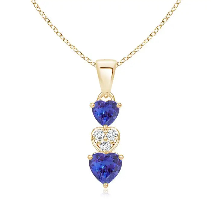 2026 14K Gold Natural Heart Cut Tanzanite & Diamond Dangling Three Heart Pendant IGI Certified Romantic Fine Jewelry Pendant