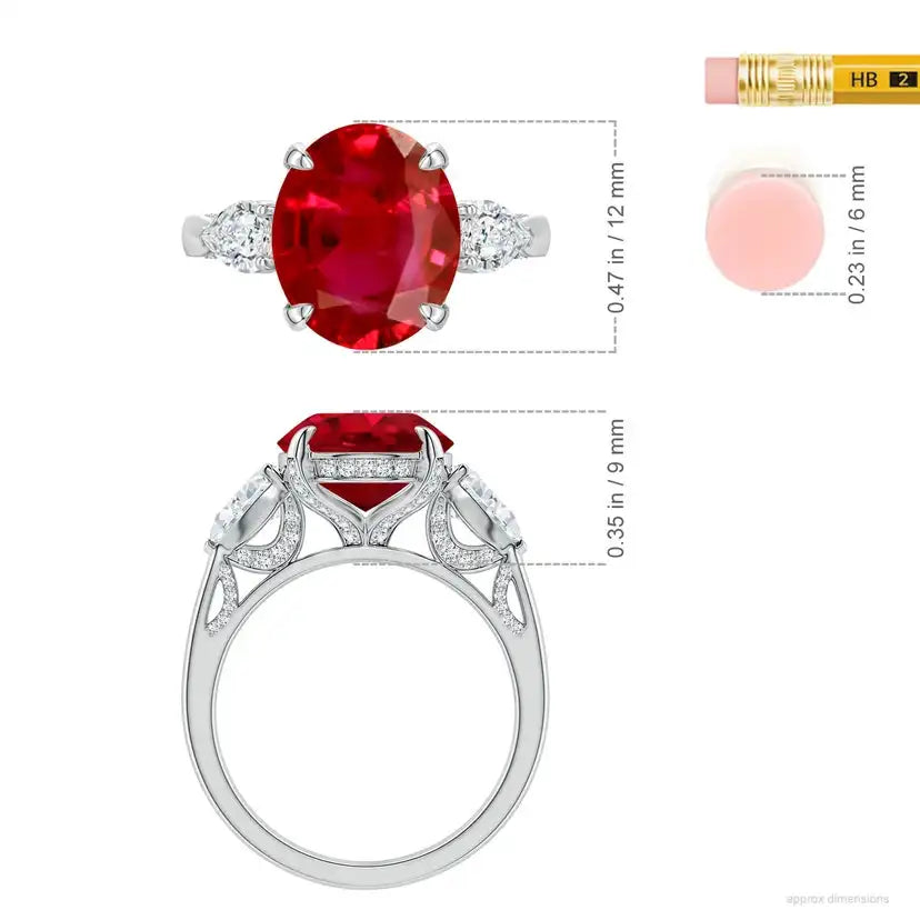 14K Solid Gold Oval Ruby and Sideways Pear Diamond Three-Stone Engagement Ring Handmade Customized Fine Jewelry Wedding