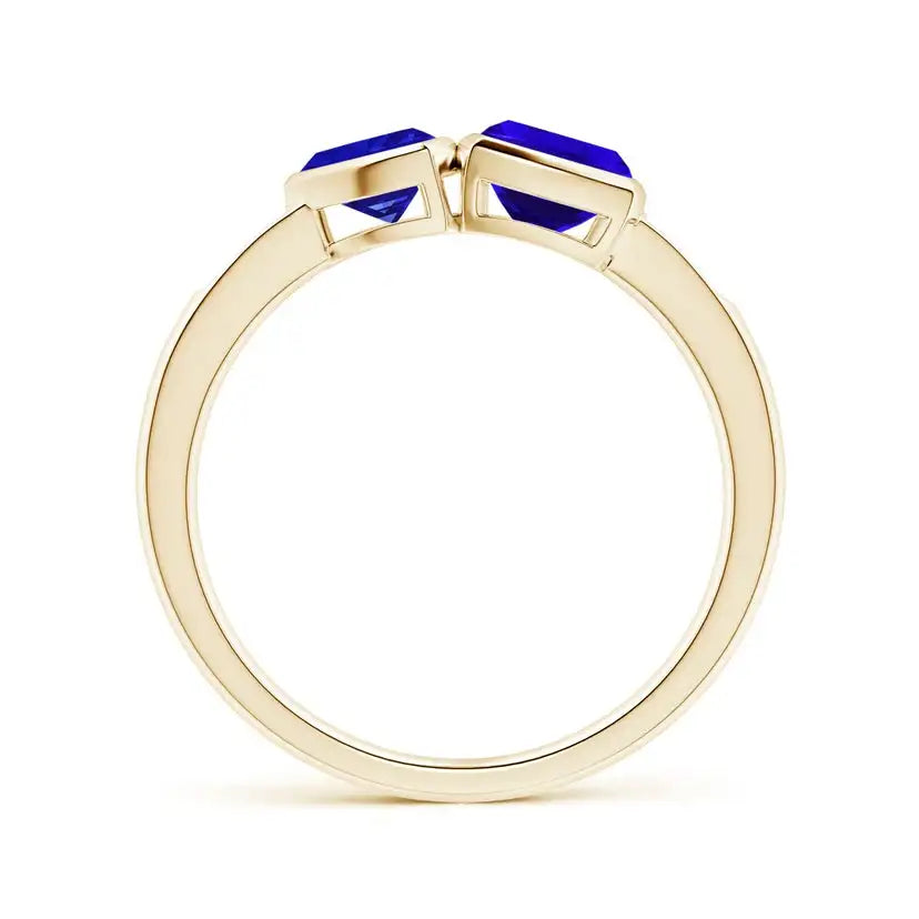 Cushion & Trillion Tanzanite Sagittarius Two Stone Ring Handmade Customized Fine Jewelry Wedding 14K Solid Gold