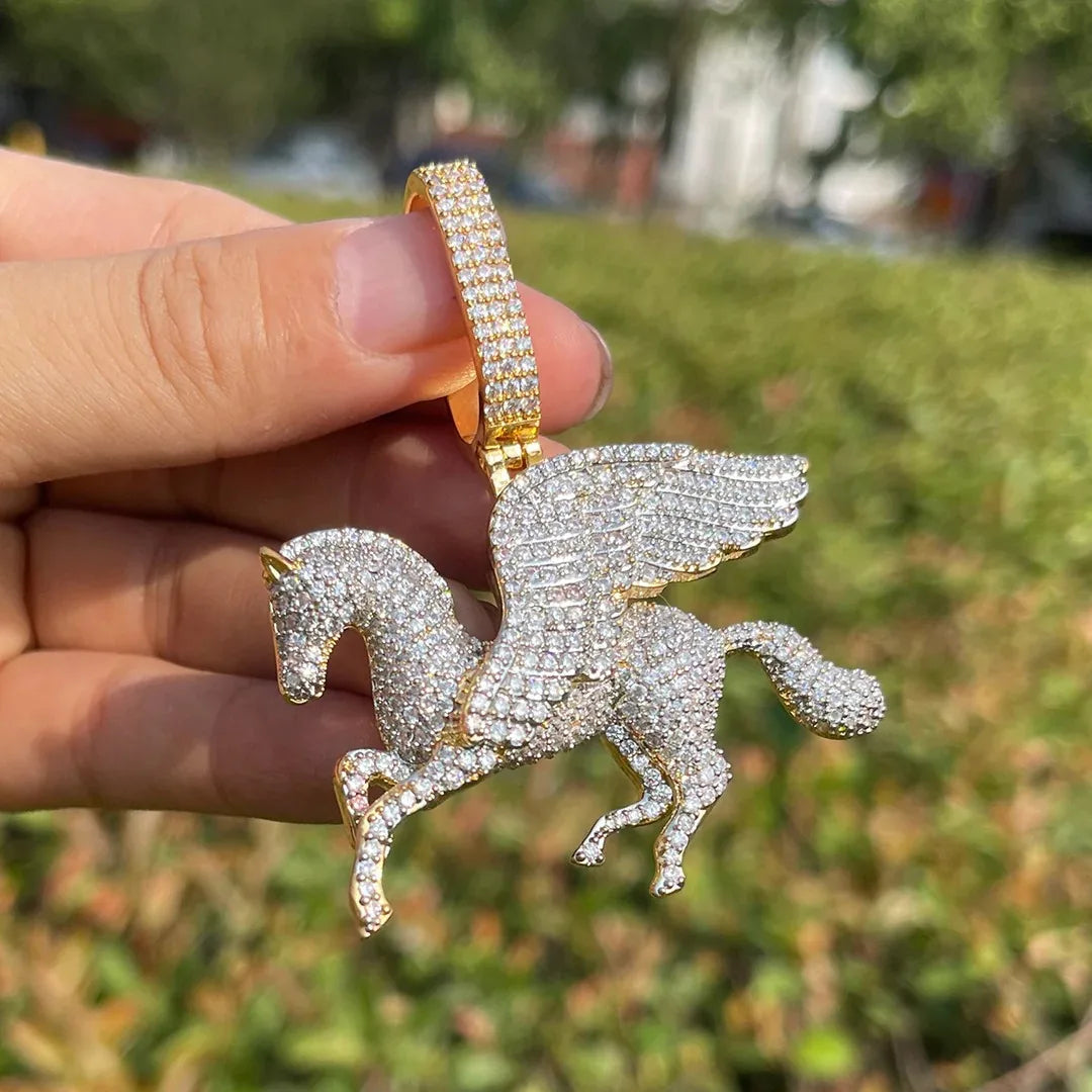 BiG-BOSS Pegasus Moissanite Hip Hop Pendant 925 Sterling Silver Cushion Cut Channel Set Freshwater Pearl Luxury Men's Charm