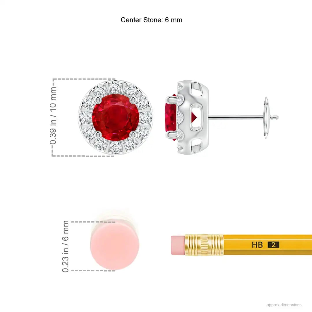 Natural Ruby Diamond Halo Stud Earrings in 14kt Yellow Gold Elegant July Birthstone Fine Jewelry for Women