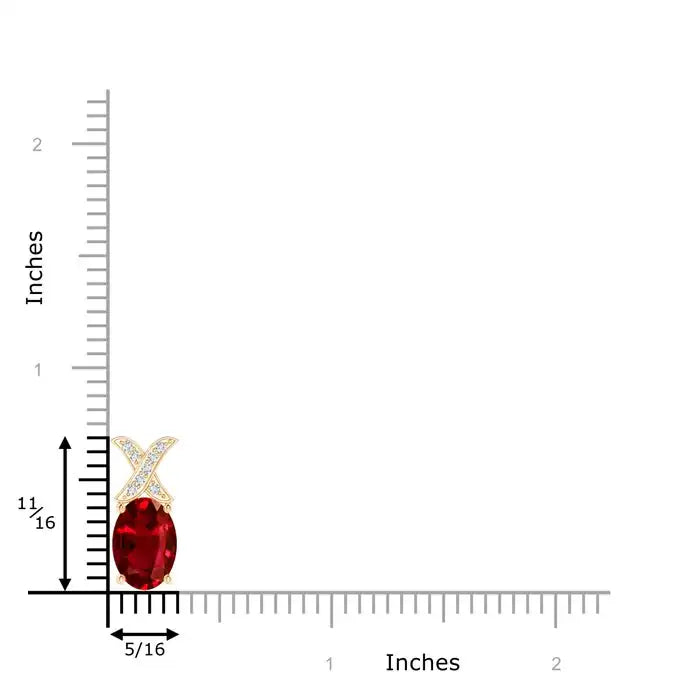 14K Solid Gold Natural Oval Cut Red Ruby X Shape Diamond Inlaid Pendant Unisex Fine Jewelry Birthstone Luxury Handmade Pendant