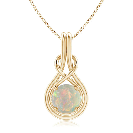 New Arrival Regular Wear Gemstone October Birthstone Pendant 14K Solid Gold Natural Round Opal Solitaire Infinity Knot Pendant