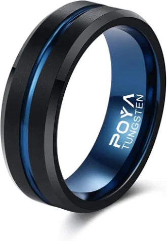 Custom High End 8mm Black Blue Brushed Mens Womens Tungsten Carbide Ring Fashion Band for Wedding Anniversary