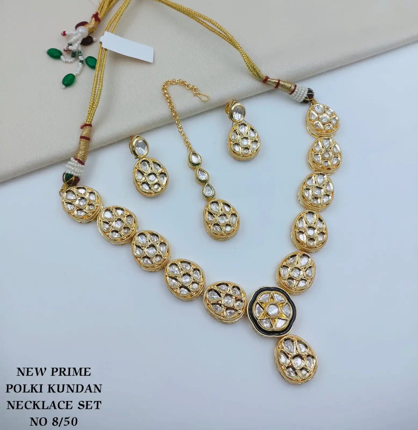 Luxury Prime Polki Kundan Bezel Setting Gold Plated Necklace Set Earrings Maang Tikka Traditional Bridal Wedding Jewellery Set