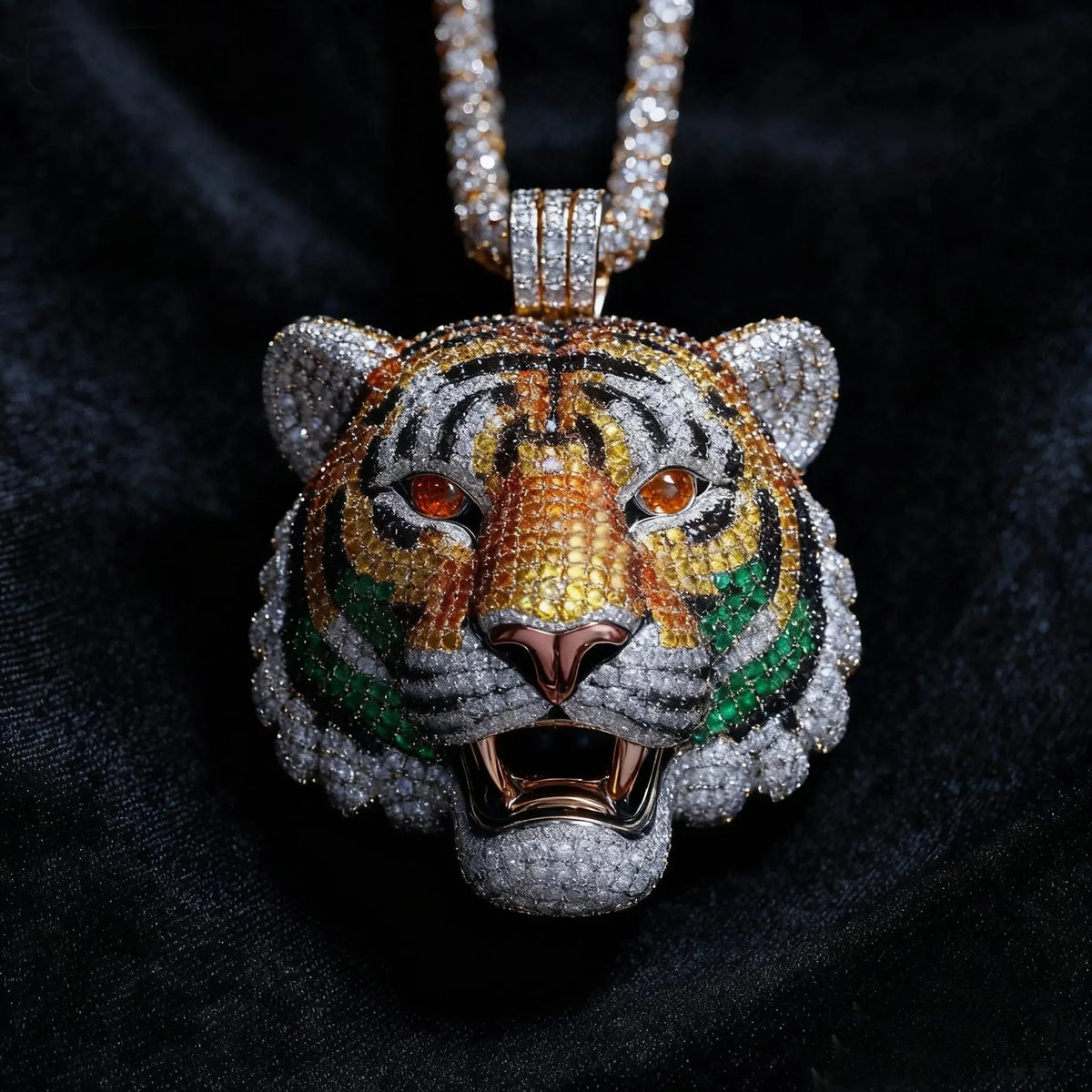 BiG-BOSS HIO HOP Jewelry Tiger Hip Hop Pendant ICED Men Blingbling Animal Silver Plated Cushion Cut Moissanite Freshwater Pearl Channel