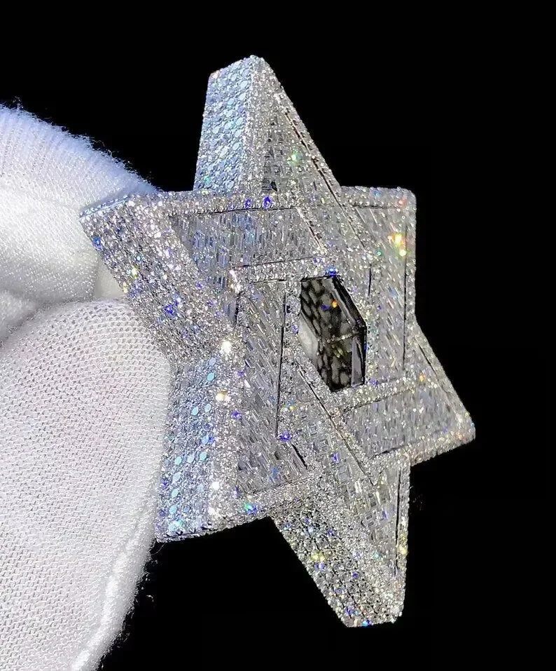 BiG-BOSS Iced Out Star Cross Pendant Gold Plated Silver Luxury Moissanite Hip Hop Jewelry for Men's