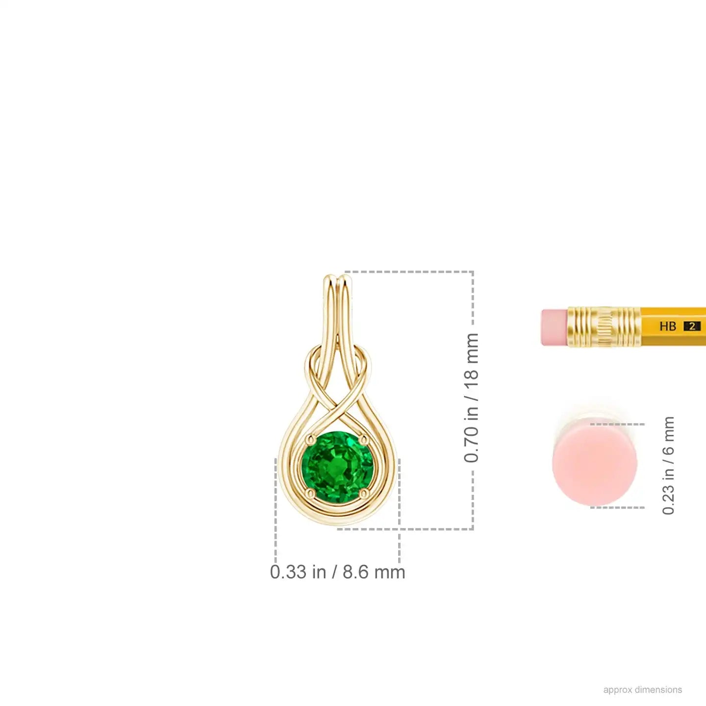 New 14K Solid Gold Natural Round Emerald Solitaire Infinity Knot Pendant Fine Jewellery Anniversary Wedding New Arrival