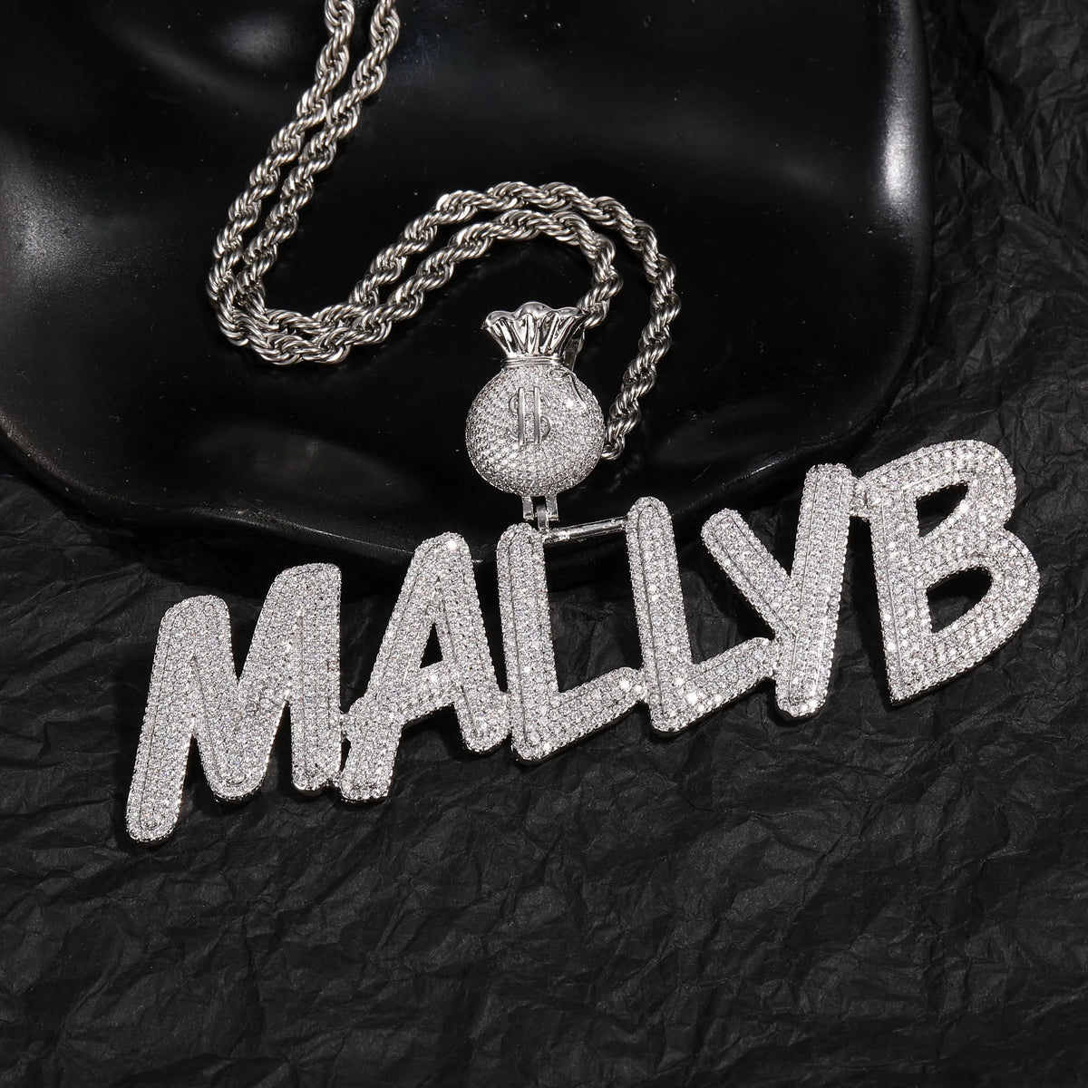 BiG-BOSS Buy Krishnavii Iced Money Bag Bail Name Necklace Pendant Cuban Link Chain Customized Men's Luxury Jewelry Moissanite Online