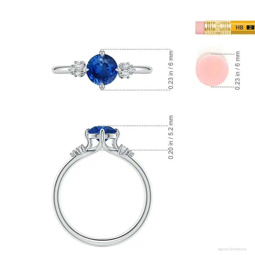 Round Blue Sapphire Engagement Ring with Mixed Cut Diamonds Handmade Customized Fine Jewelry Wedding 14K Solid Gold