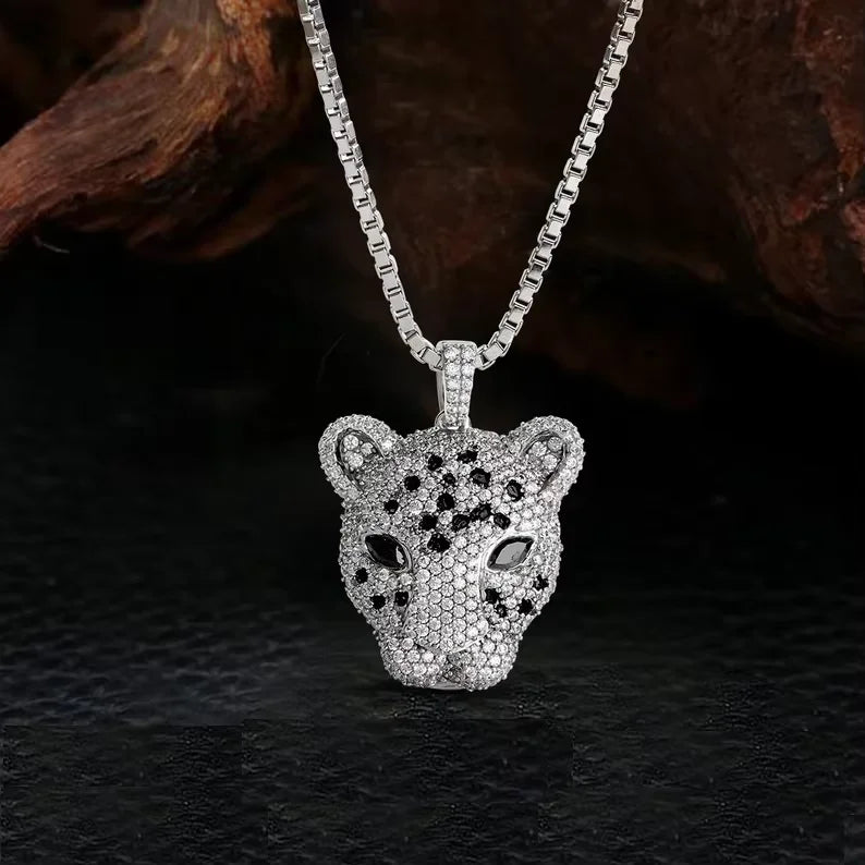 BiG-BOSS Iced Out Sterling Silver Channel Set Panther Head Pendant for Men with Moissanite in Bold Luxury Hip Hop Jewelry Style Party