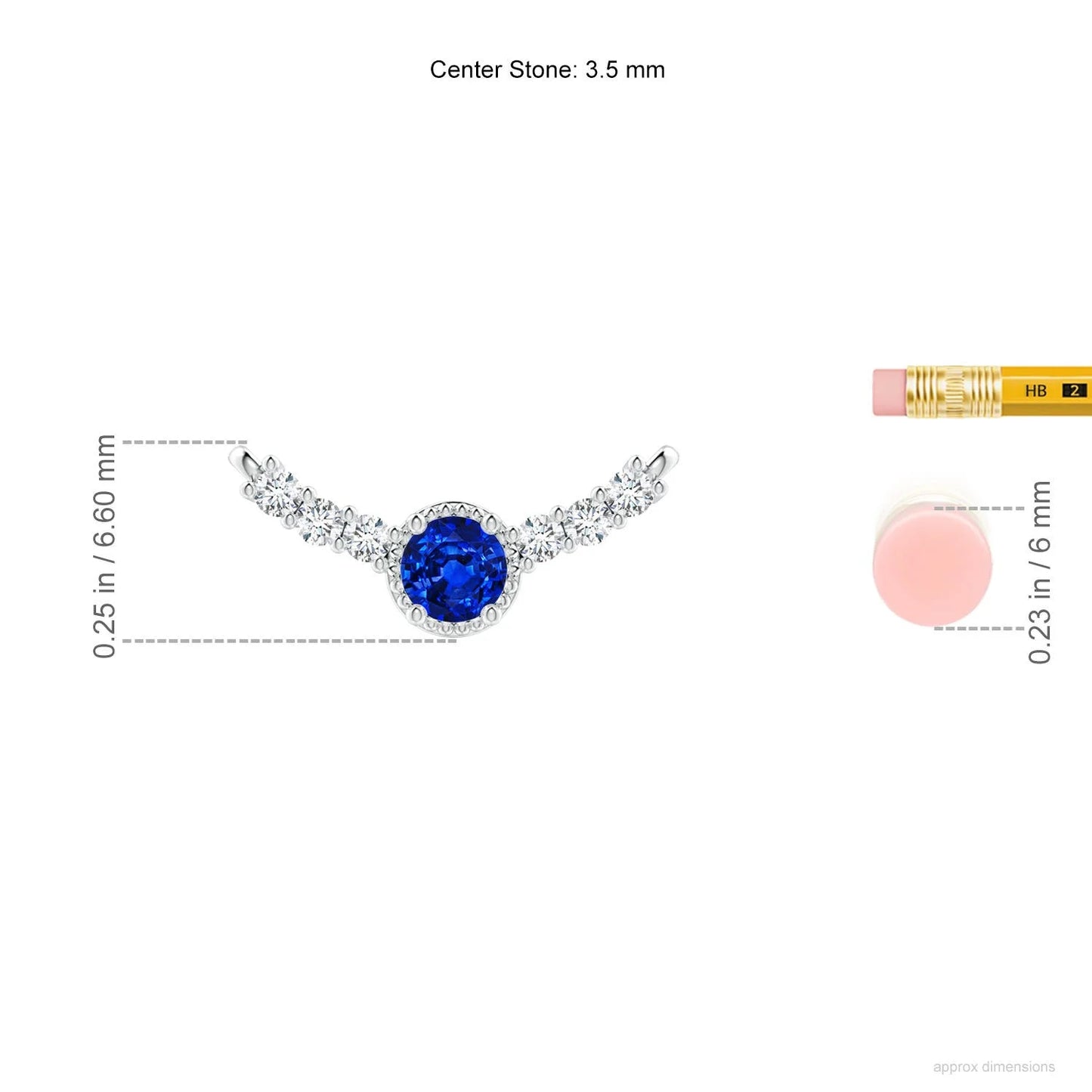 2.9G 14K Pure Gold Real Round 0.15Ctw Blue Sapphire With 0.11 Ct Diamond Curved Bar Pendant Vintage Inspired Top Quality Pendant