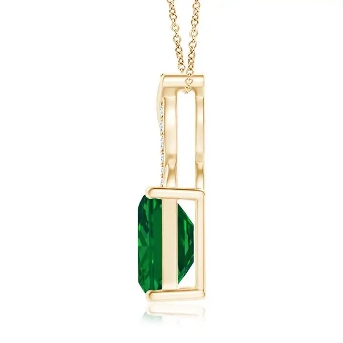 14k Solid Gold Natural Green Emerald Pendant With Diamond Entwined Bale Beautiful Design Party Wear Luxury Fine Jewelry Pendant