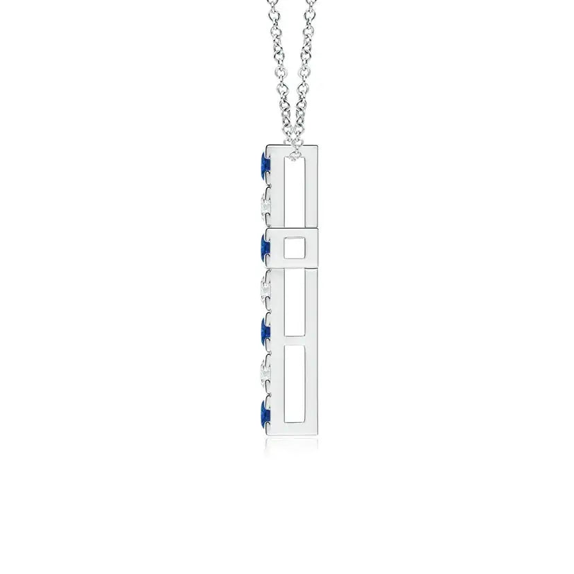 Flat Prong-Set 2MM 0.27C Blue Sapphire & 0.18C Diamond Cross Pendant 14K Gold IGI Certified Handmade Cross Pendant For Christmas