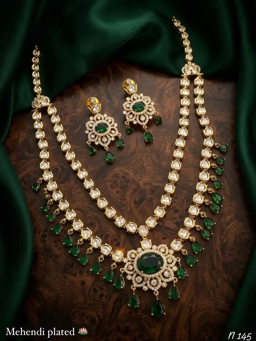 Royal Mehendi Heritage Bridal Necklace Set Pear Cut Mehandi Plated Wedding Party Premium Traditional Jewelry for Women Set