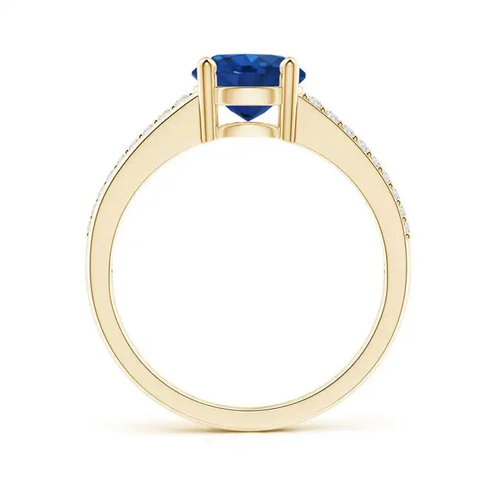 14K Solid Gold Split Shank Blue Sapphire Solitaire Engagement Ring with Diamond AccentsHandmade Customized Fine Jewelry Wedding