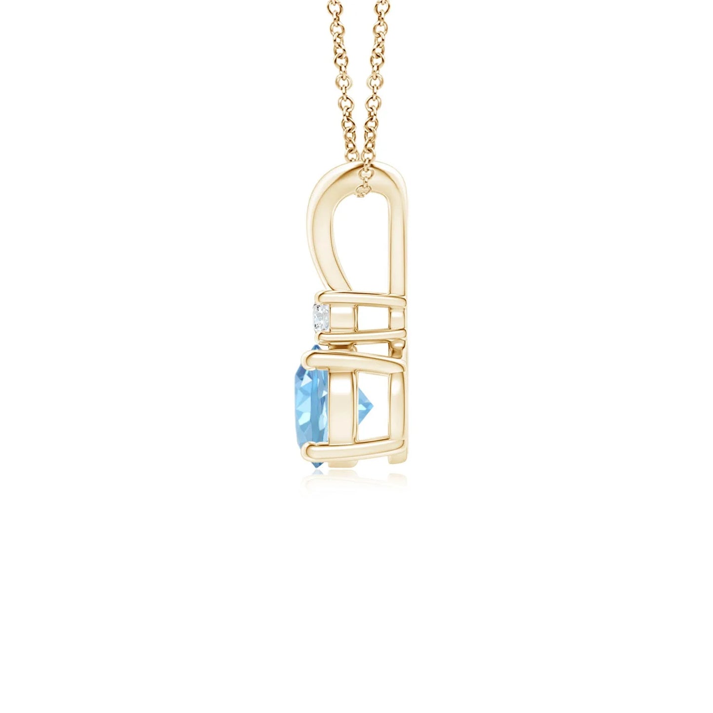 14K Real Gold IGI Certificate Round Aquamarine & Diamond Solitaire V-Bale Pendant 2026 Fashionable Link Chain Necklace For Women