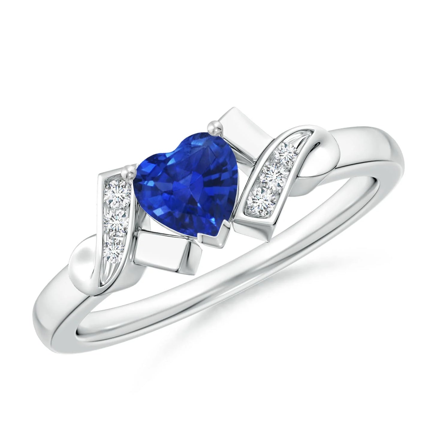 1.38 Cts Natural Heart Cut Prong Sett Tanzanite & Side Accent Diamond Solitaire Ring 14K Gold Luxury Engagement Ring For Women