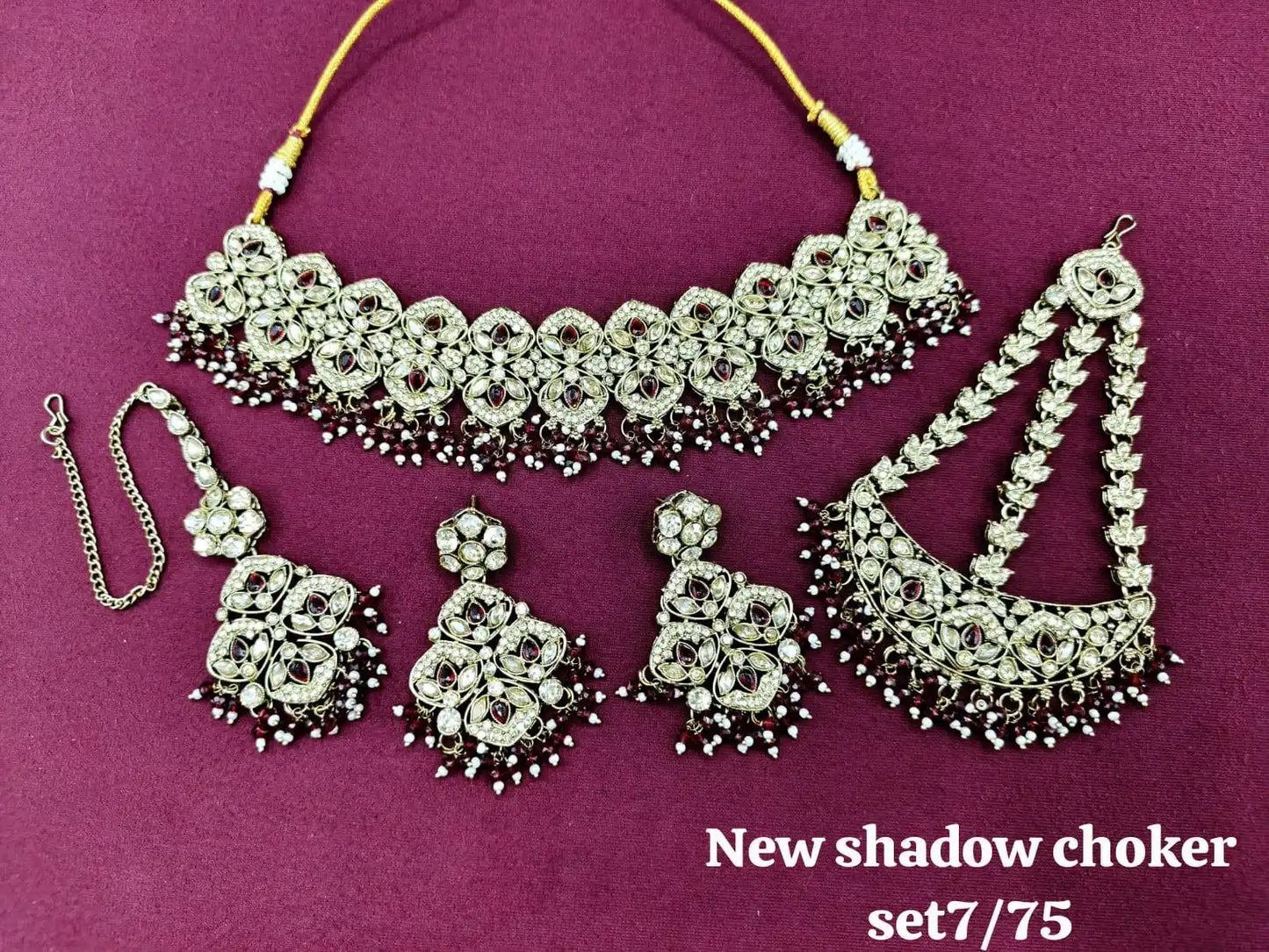 Wholesale Indian Bridal Gold Plated Kundan Necklace Set Luxury Shadow Choker Costume Jewelry Set Heavy Wedding Wear Bollywood