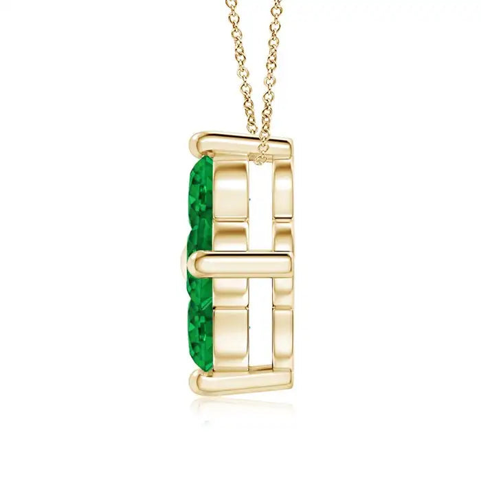 14K Gold Classic Round Cut Natural Emerald Gemstone Clover Shape Pendant Necklace Wholesale Prong Sett 4 Stone Clover Pendants