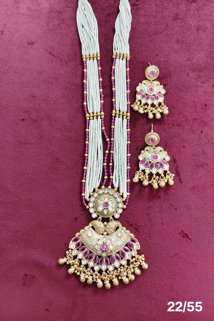 Luxury Multi Strand Pearl Beaded Temple Pendant Necklace Set for Women Gold Plated Bridal Wedding Traditional Jewelry Set