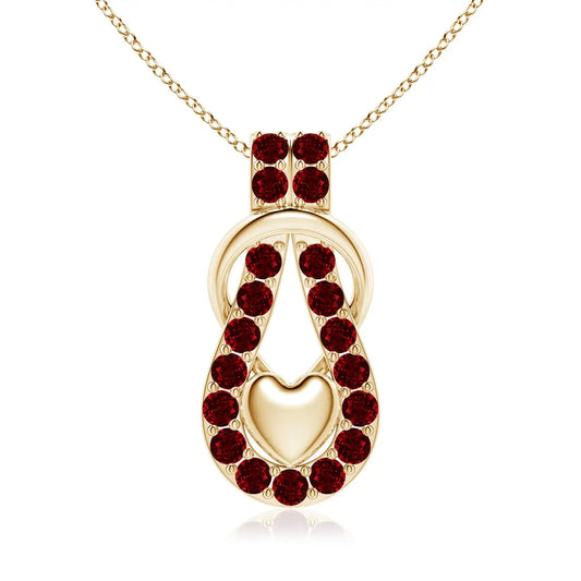 14K Gold Natural Multi Round Red Ruby Infinity Knot Pendant With Puffed Heart Beautiful Unisex Party Wear Top Quality Pendant