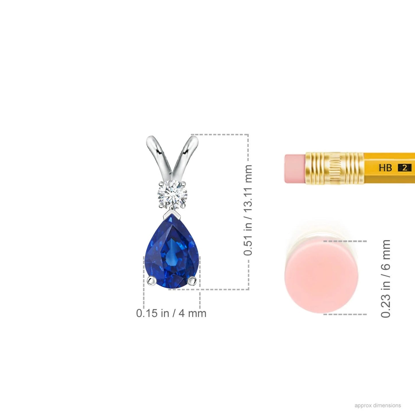 14K Gold IGI Certified Natural Blue Sapphire Prong-Set Teardrop V-Bale Pendant With Round Diamond Fine Jewelry Necklace For Girl