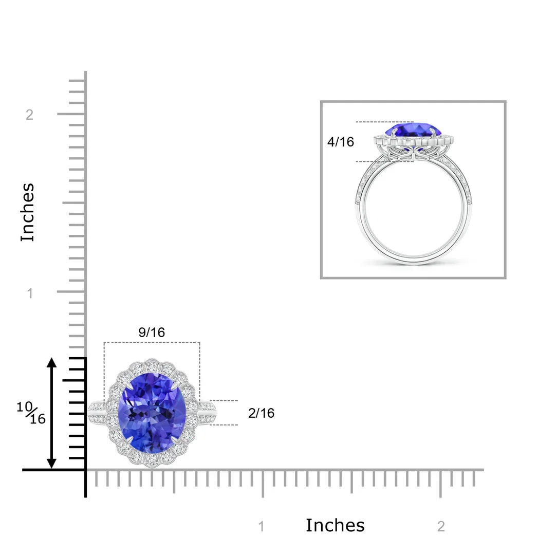 14K Solid Gold Tanzanite Cocktail Ring with Diamond Floral Halo Handmade Customized Fine Jewelry Wedding Engagement Ring