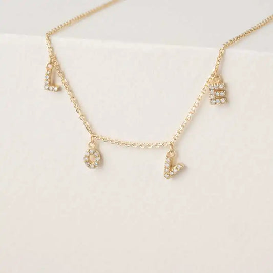 High Quality 9K Solid Gold Natural Diamond Studded LOVE Letter Necklace 32 Diamonds 0.12 Carat Custom Made Luxury Romantic Charm