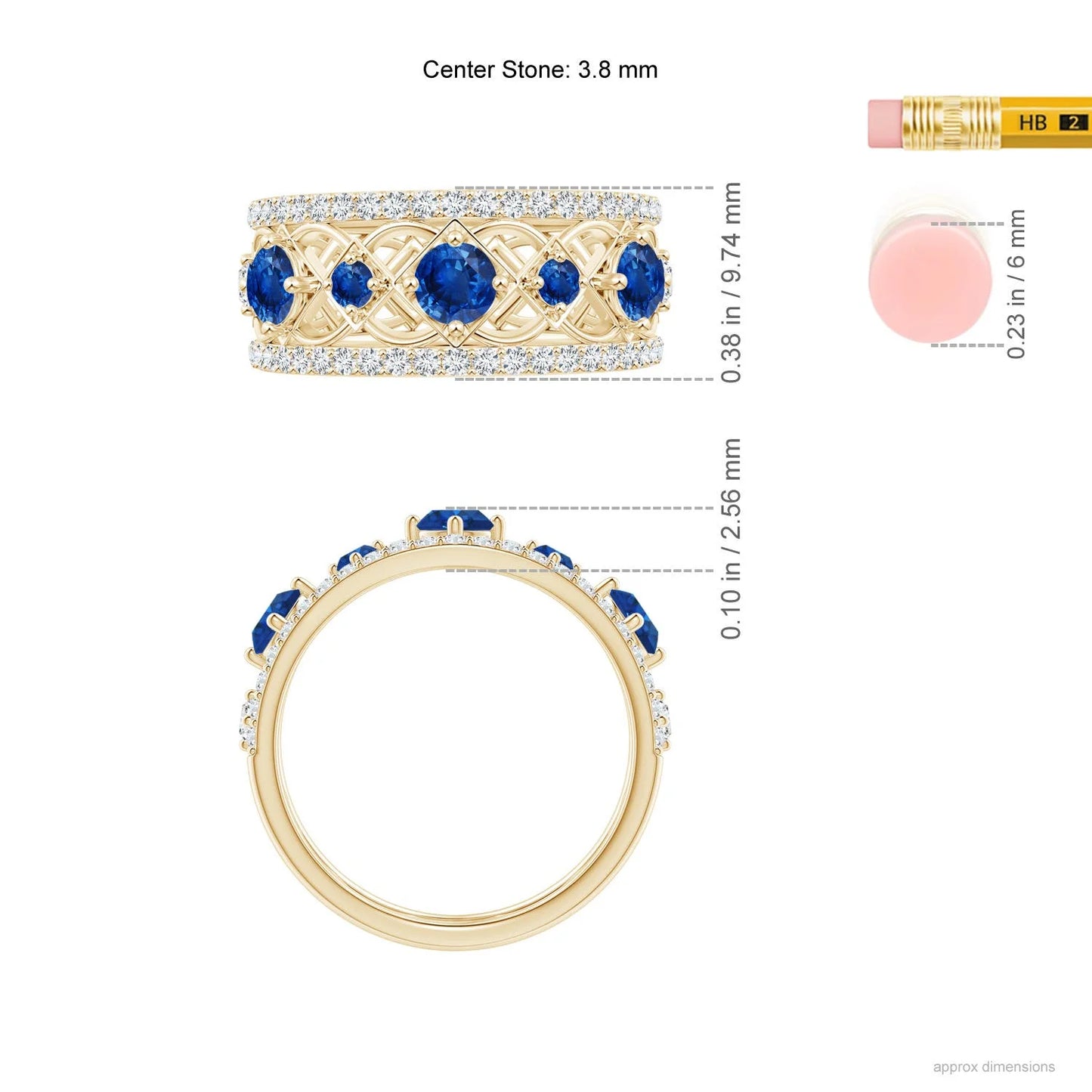 14K Solid Gold Art Deco Inspired Graduated Natural Blue Sapphire Gemstone and Diamond Ring Luxury Fine Jewelry Wedding Band Ring
