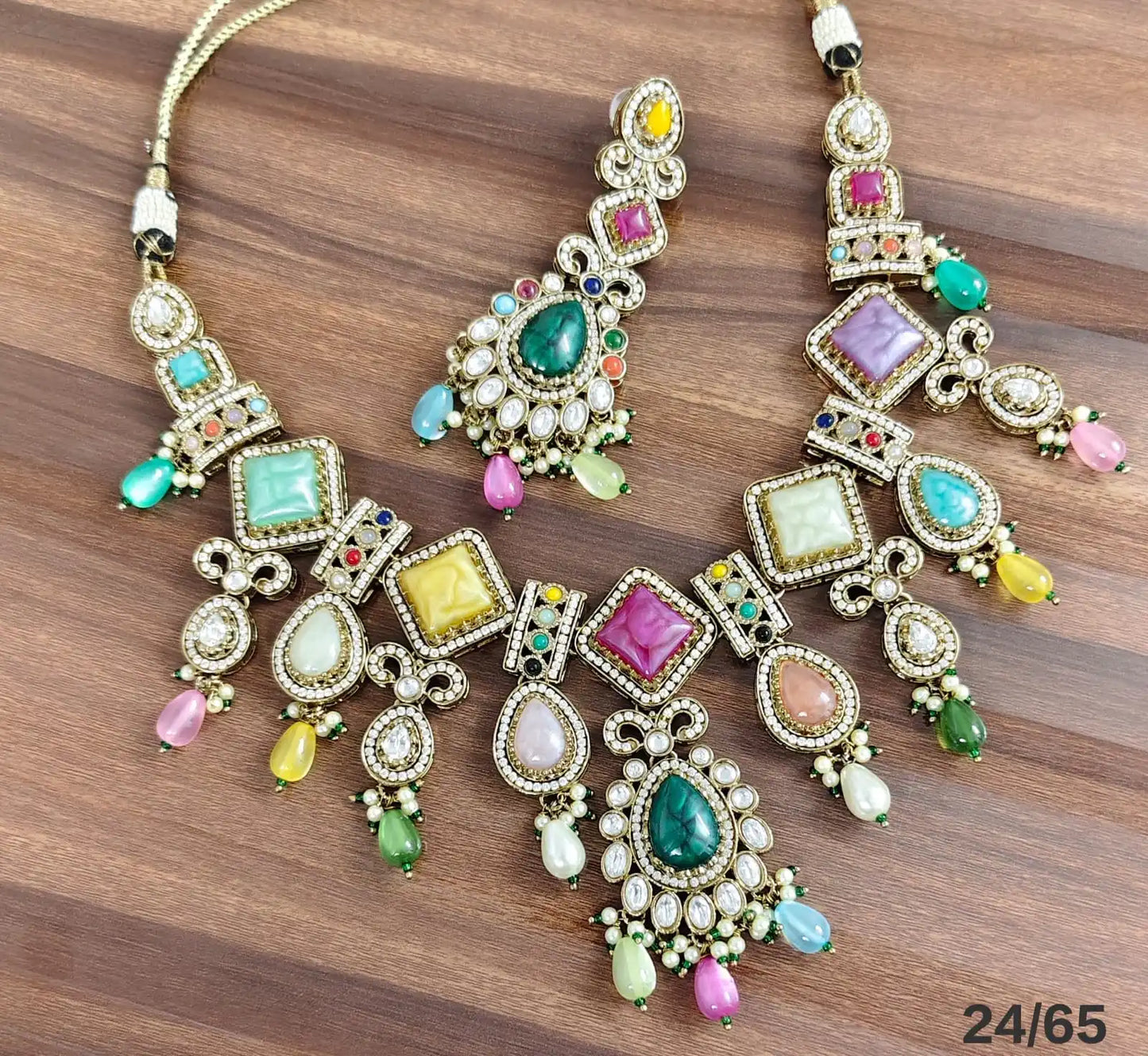 Luxury Turquoise Pink Kundan Necklace Set with Statement Earrings Traditional Bridal Party Wear Designer Jewelry Collection Set