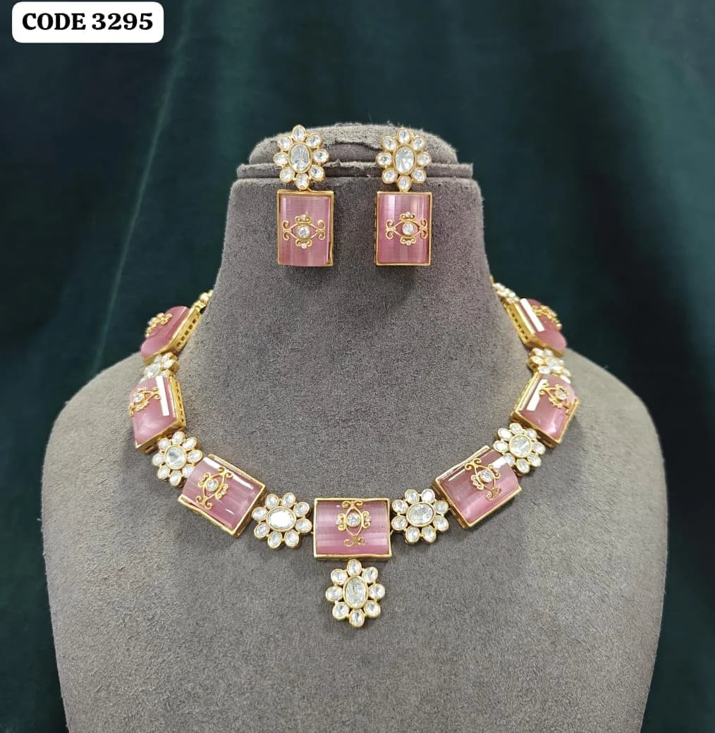 Elegant Designer Ruby Stone Polki Necklace Set Gold Plated Bridal Wedding Party Wear Ethnic Jewelry Set for Women Wholesale IND