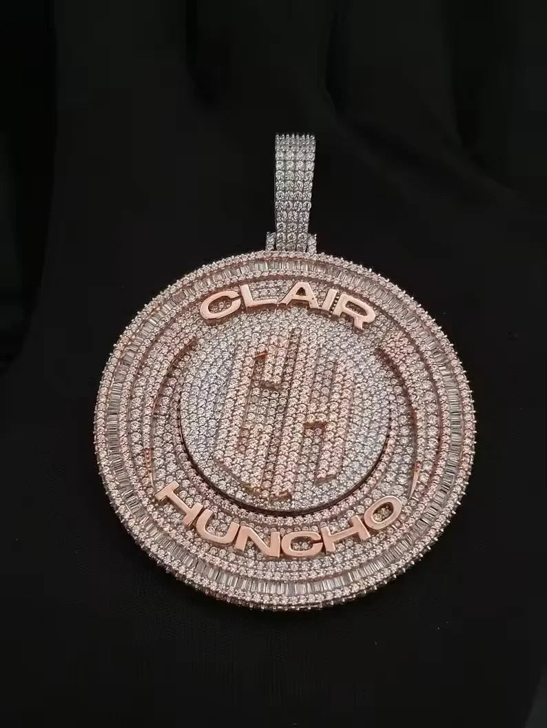 BiG-BOSS Iced Out Round Custom Moissanite Bezel Setting Pendant Silver and Rose Gold Tone Hip Hop Jewelry for Men and Women