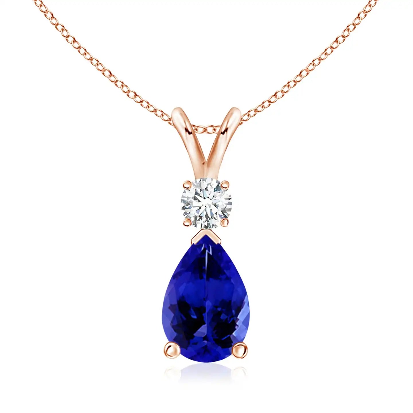 IGI Certified Precious Gemstone V Bale Pendant Link Chain Necklace 14K 18K Gold Pear-Shaped Tanzanite V-Bale Diamond Pendant OEM