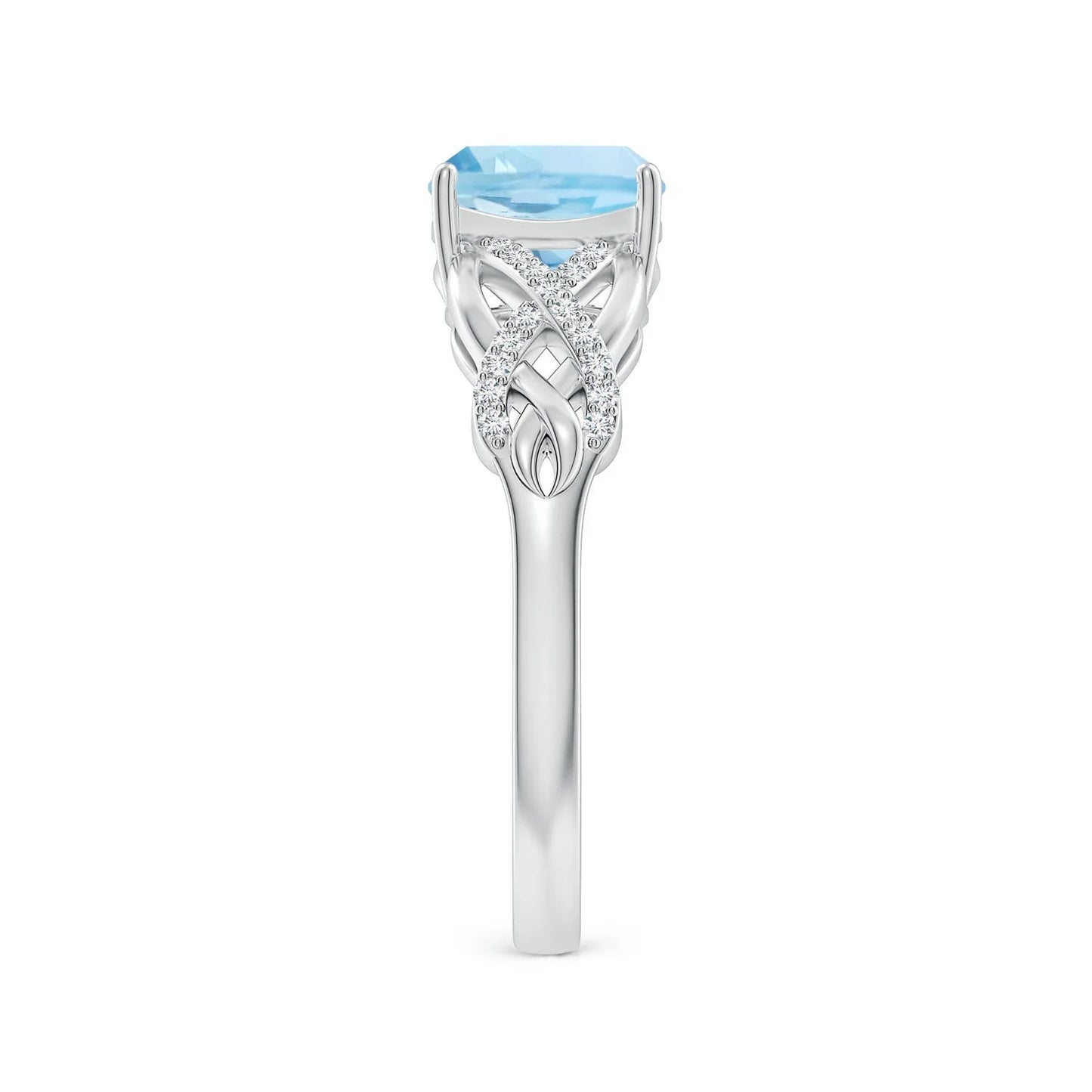 14k Solid Gold Unique Design Criss Cross Shank Cushion Cut Natural Aquamarine Ring With Pave Diamond Classic Engagement Ring OEM